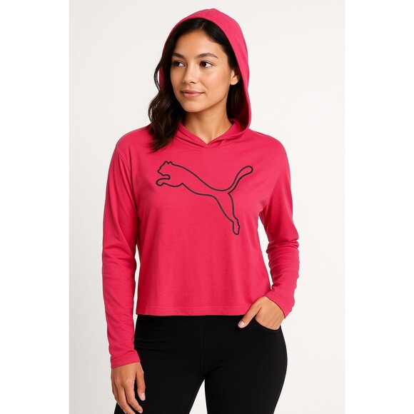 Puma Women's Hoodie Size S Pink Pullover Long Sleeve Logo Lightweight Activewear - Picture 1 of 9